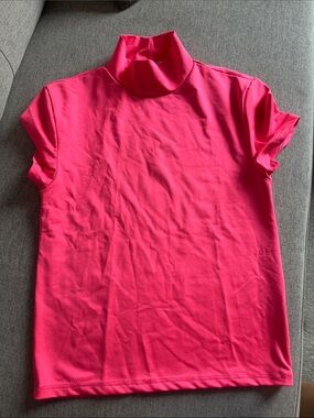 Cropped Hot Pink Short-Sleeve Turtleneck Top